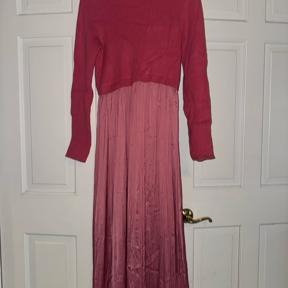 Anthropologie Red and Pink Long Sleeve Dress